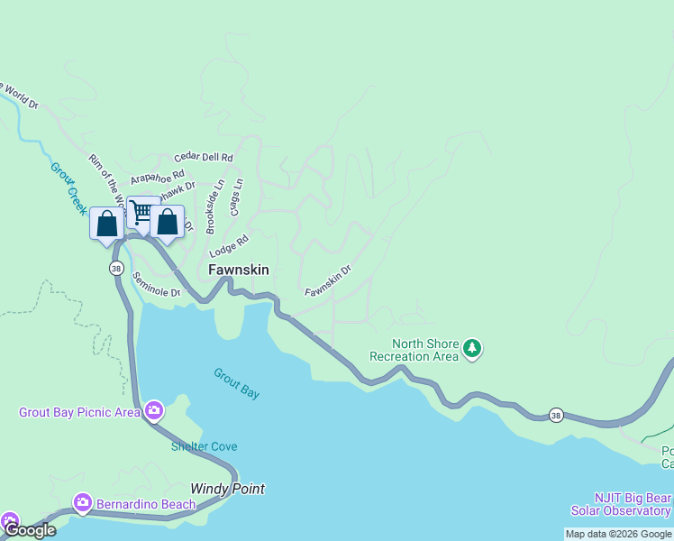 map of restaurants, bars, coffee shops, grocery stores, and more near 1063 Fawnskin Drive in Fawnskin