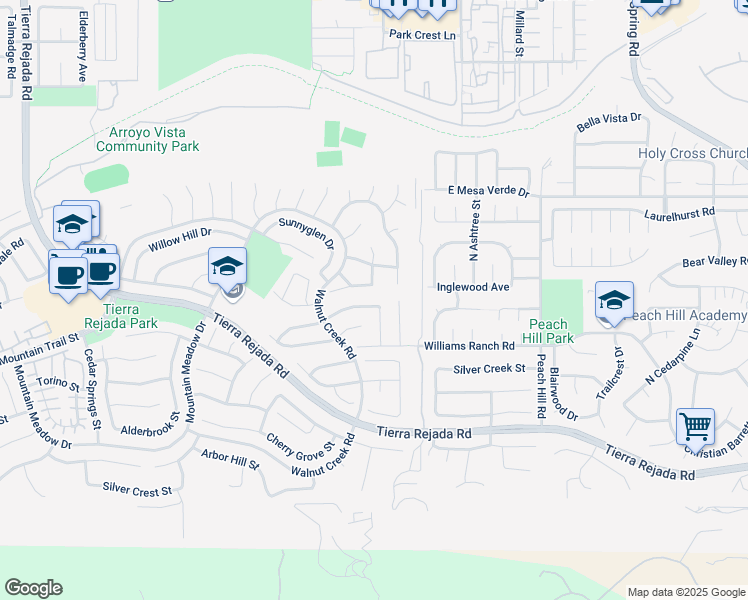map of restaurants, bars, coffee shops, grocery stores, and more near 12683 Hillside Drive in Moorpark