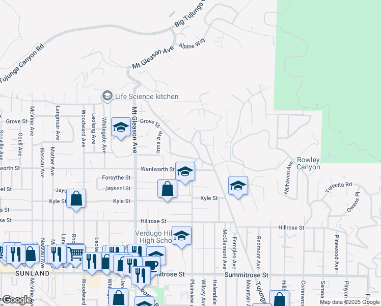 map of restaurants, bars, coffee shops, grocery stores, and more near 10918 Plainview Avenue in Los Angeles