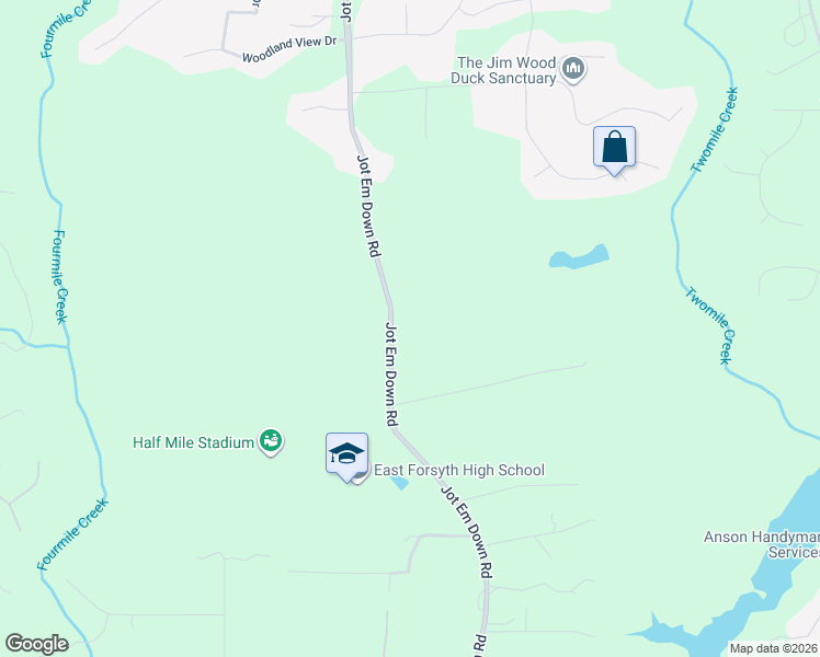 map of restaurants, bars, coffee shops, grocery stores, and more near 8785 Jot Em Down Road in Gainesville