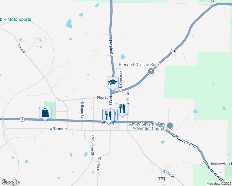 map of restaurants, bars, coffee shops, grocery stores, and more near 111 School Street in Amity
