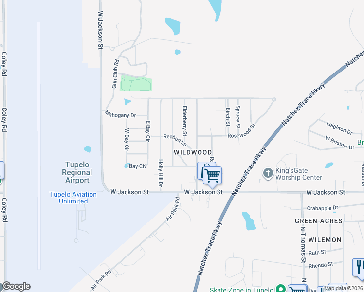 map of restaurants, bars, coffee shops, grocery stores, and more near 2300-2398 Hickory Dr in Tupelo