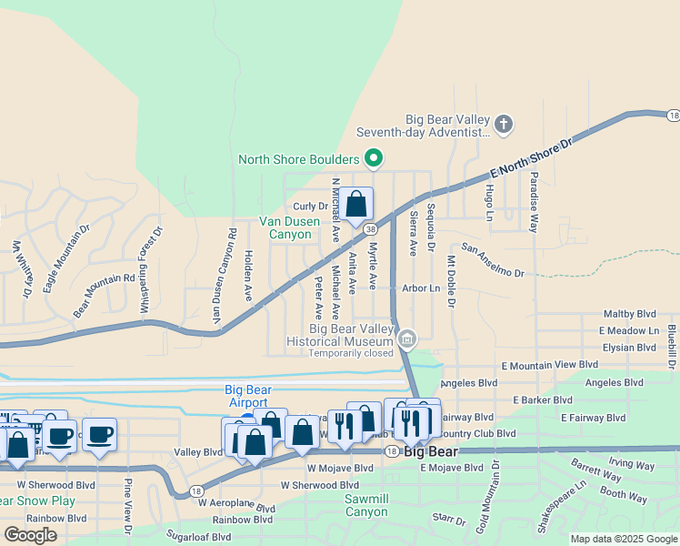map of restaurants, bars, coffee shops, grocery stores, and more near 964 Michael Avenue in Big Bear