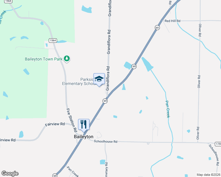 map of restaurants, bars, coffee shops, grocery stores, and more near 12535 Alabama 69 in Baileyton