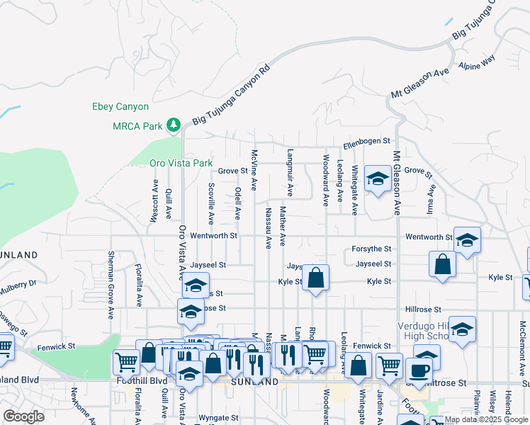 map of restaurants, bars, coffee shops, grocery stores, and more near 10943 Nassau Avenue in Los Angeles