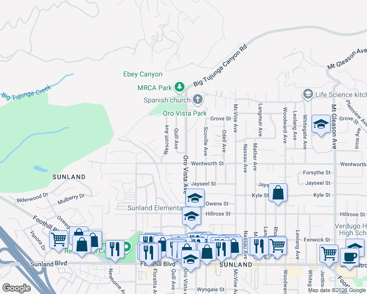 map of restaurants, bars, coffee shops, grocery stores, and more near 10941 Oro Vista Avenue in Los Angeles