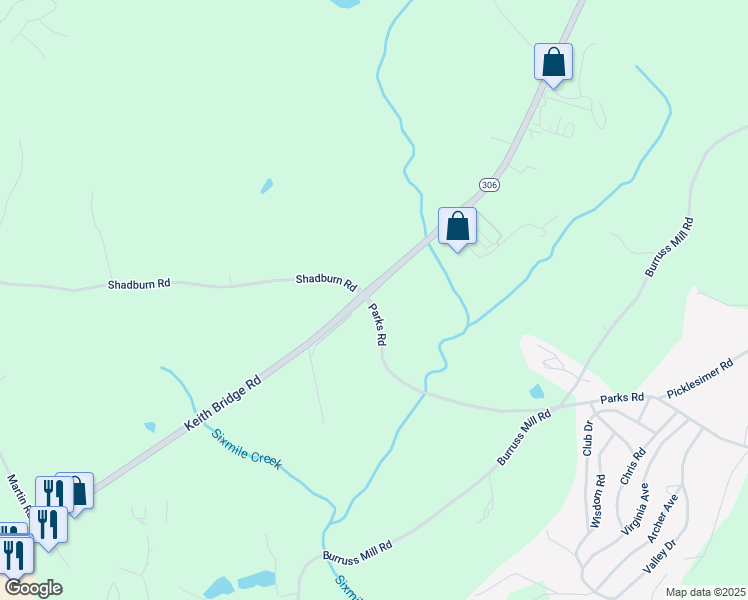 map of restaurants, bars, coffee shops, grocery stores, and more near 4235 Parks Road in Cumming