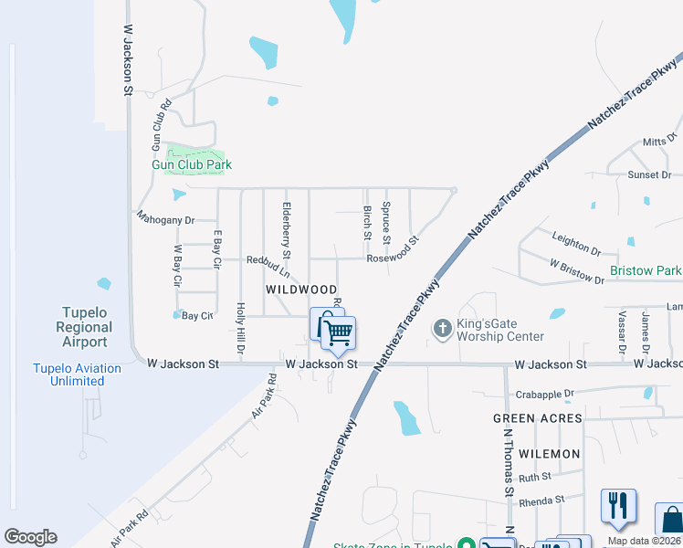 map of restaurants, bars, coffee shops, grocery stores, and more near 722 Robindale Drive in Tupelo