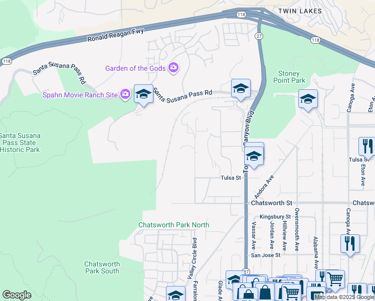 map of restaurants, bars, coffee shops, grocery stores, and more near 10869 Farralone Avenue in Los Angeles