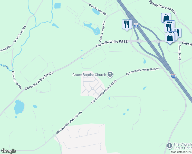 map of restaurants, bars, coffee shops, grocery stores, and more near 17 Samuel Way in Cartersville