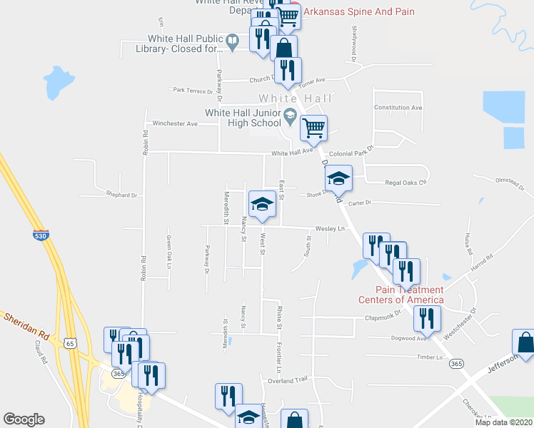 map of restaurants, bars, coffee shops, grocery stores, and more near 701 West Street in White Hall