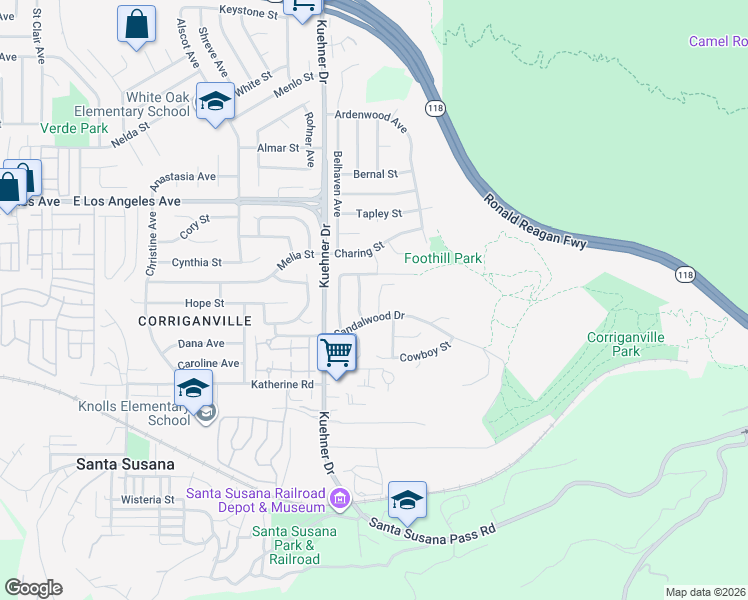 map of restaurants, bars, coffee shops, grocery stores, and more near 6628 Sasparilla Drive in Simi Valley