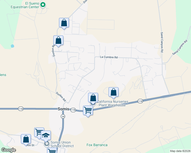 map of restaurants, bars, coffee shops, grocery stores, and more near 5790 La Cumbre Road in Somis
