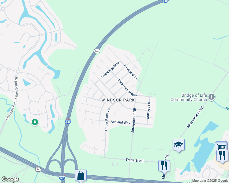 map of restaurants, bars, coffee shops, grocery stores, and more near 1807 Olive Pine Way in Leland