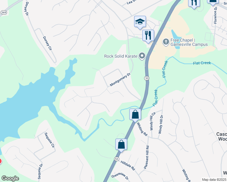 map of restaurants, bars, coffee shops, grocery stores, and more near 3415 Michael Circle in Gainesville