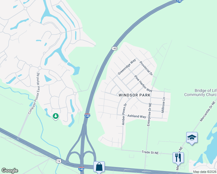 map of restaurants, bars, coffee shops, grocery stores, and more near 1114 Crestfield Way in Leland