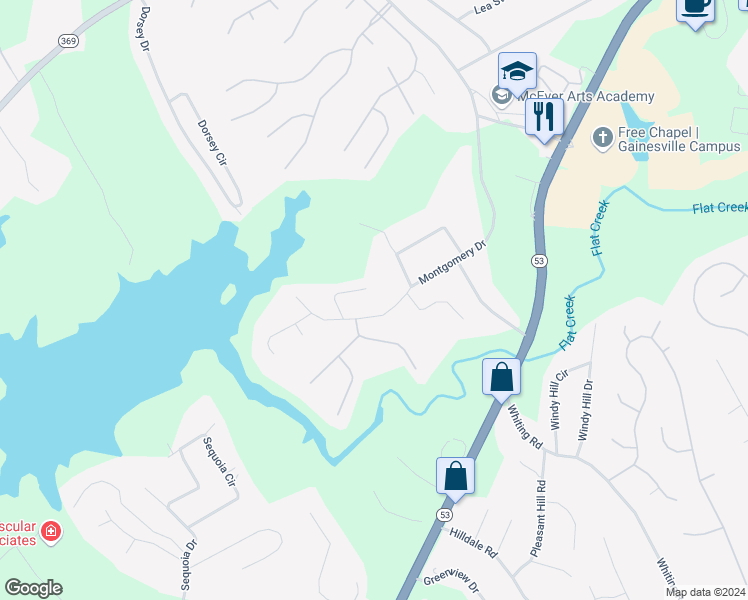 map of restaurants, bars, coffee shops, grocery stores, and more near 3523 Paige Court in Gainesville