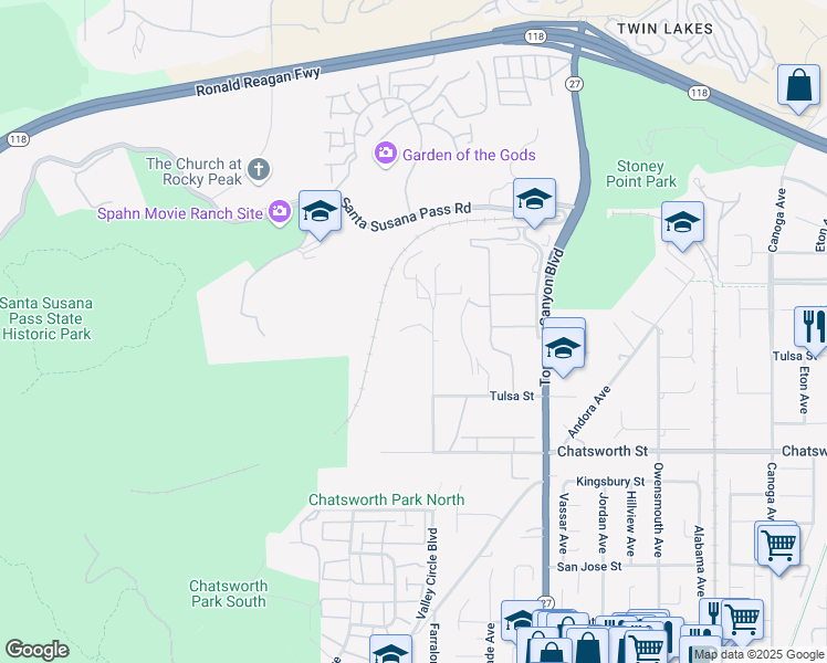 map of restaurants, bars, coffee shops, grocery stores, and more near 10869 Farralone Avenue in Los Angeles
