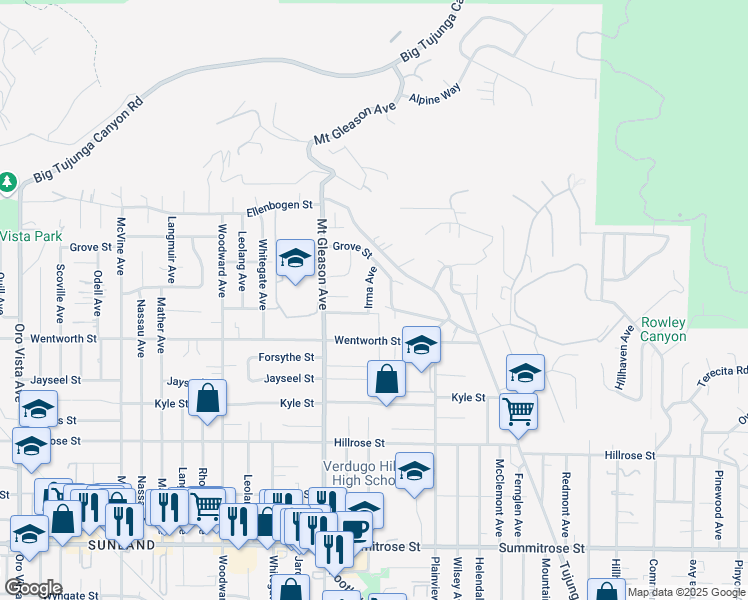 map of restaurants, bars, coffee shops, grocery stores, and more near 10944 Irma Avenue in Los Angeles