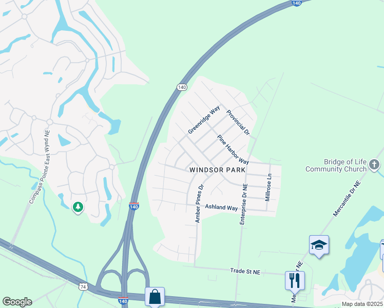 map of restaurants, bars, coffee shops, grocery stores, and more near 1128 Crestfield Way in Leland