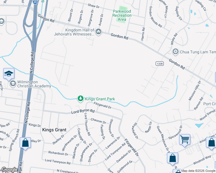 map of restaurants, bars, coffee shops, grocery stores, and more near 4812 Gordon Road in Wilmington