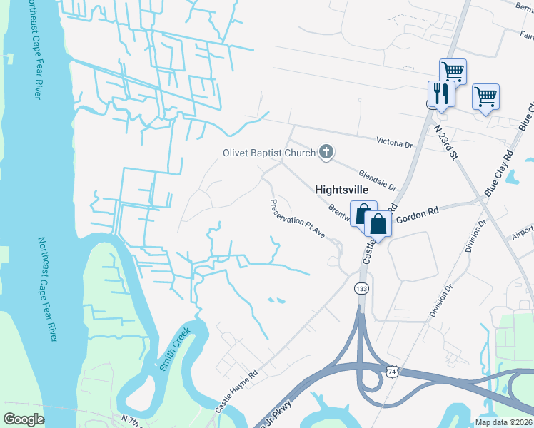 map of restaurants, bars, coffee shops, grocery stores, and more near 172 Brentwood Drive in Wilmington