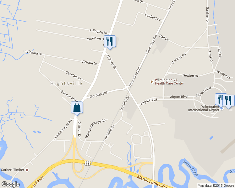 map of restaurants, bars, coffee shops, grocery stores, and more near 136 Gordon Rd in Wilmington