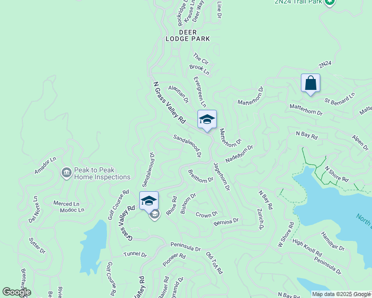 map of restaurants, bars, coffee shops, grocery stores, and more near 1021 Teakwood Drive in Lake Arrowhead