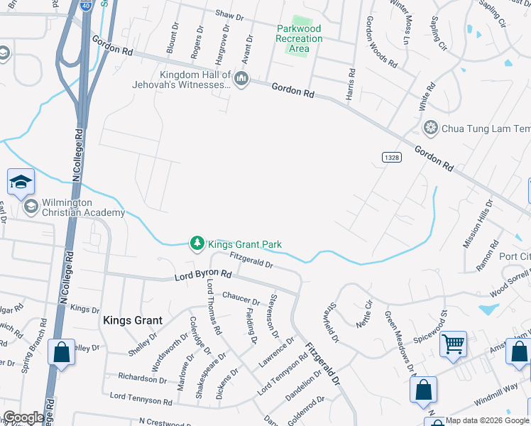 map of restaurants, bars, coffee shops, grocery stores, and more near 4812 Gordon Road in Wilmington