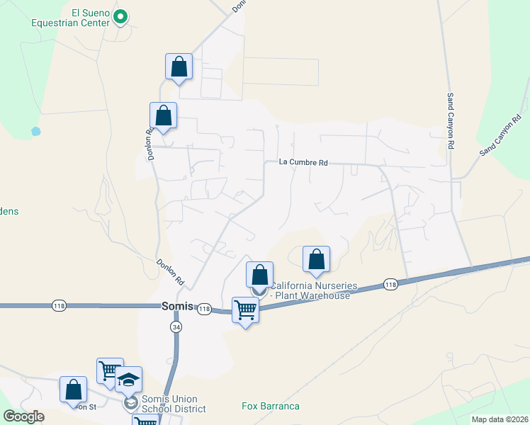 map of restaurants, bars, coffee shops, grocery stores, and more near 5790 La Cumbre Road in Somis