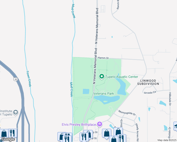 map of restaurants, bars, coffee shops, grocery stores, and more near in Tupelo