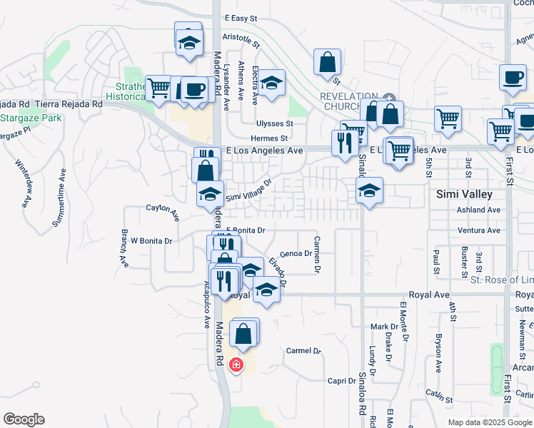 map of restaurants, bars, coffee shops, grocery stores, and more near 1690 Tanglebush Lane in Simi Valley