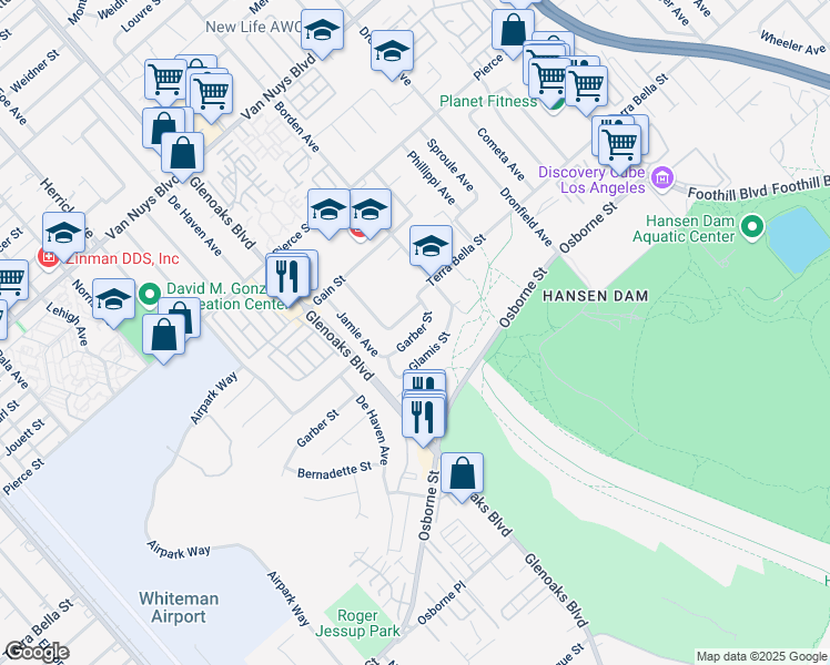 map of restaurants, bars, coffee shops, grocery stores, and more near 12353 Garber Street in Los Angeles