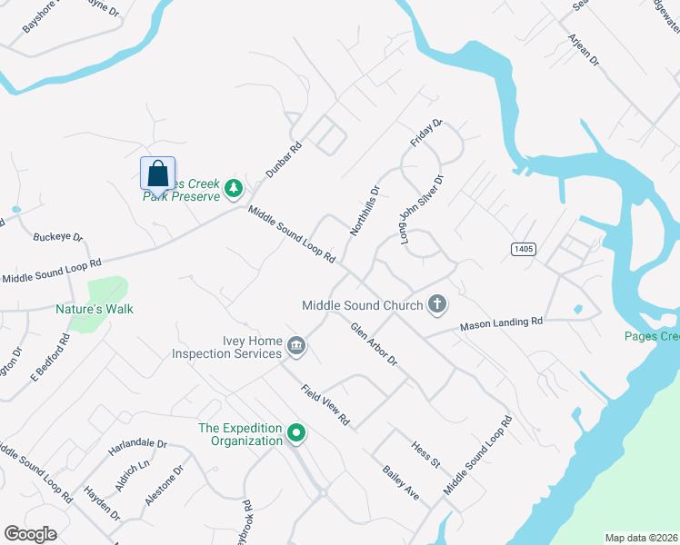 map of restaurants, bars, coffee shops, grocery stores, and more near 1417 Middle Sound Loop Rd in Wilmington