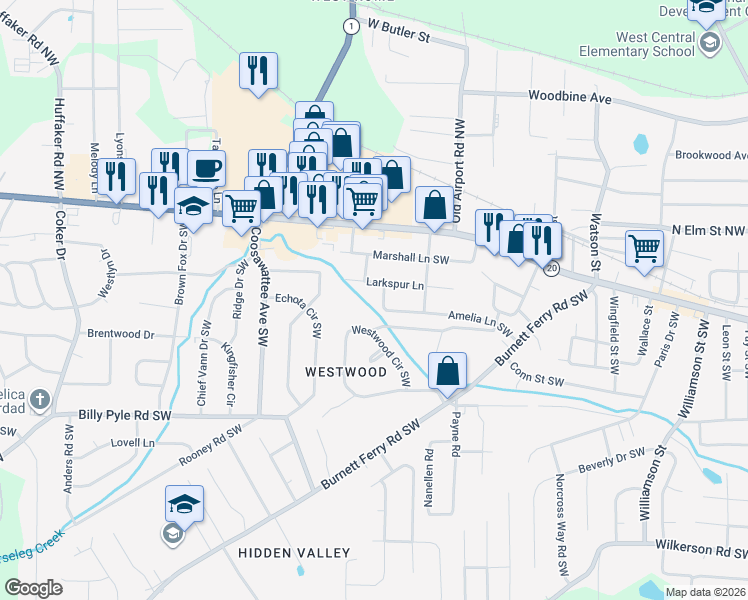 map of restaurants, bars, coffee shops, grocery stores, and more near 225 Larkspur Lane in Rome