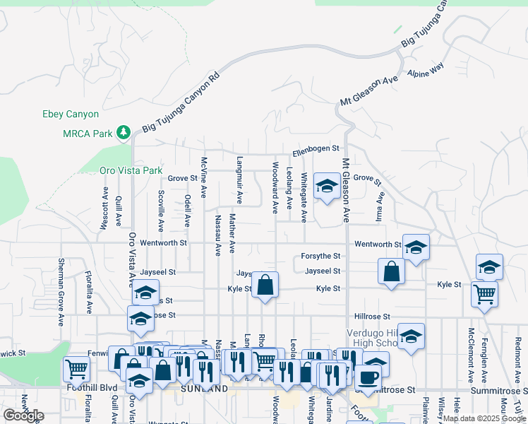 map of restaurants, bars, coffee shops, grocery stores, and more near 8020 Graystone Street in Los Angeles
