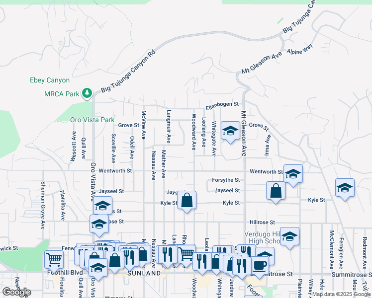 map of restaurants, bars, coffee shops, grocery stores, and more near 8020 Graystone Street in Los Angeles