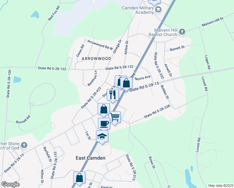 map of restaurants, bars, coffee shops, grocery stores, and more near 2002 State Road S-28-387 in Camden
