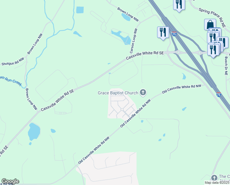 map of restaurants, bars, coffee shops, grocery stores, and more near 70 Howard Avenue in Cartersville