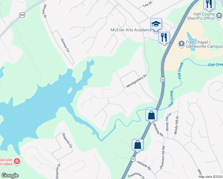 map of restaurants, bars, coffee shops, grocery stores, and more near 3523 Paige Court in Gainesville