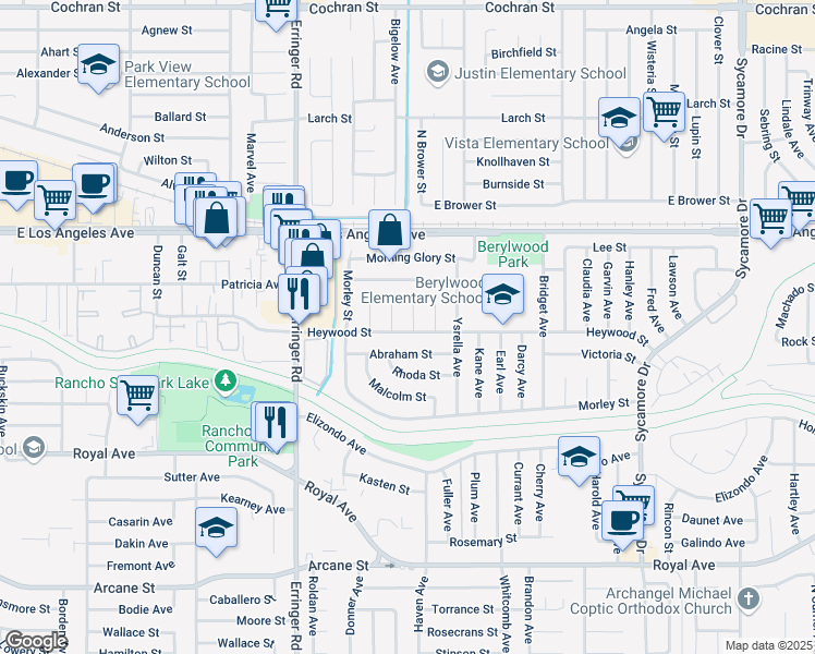 map of restaurants, bars, coffee shops, grocery stores, and more near 1709 Gilda Circle in Simi Valley
