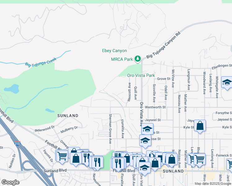 map of restaurants, bars, coffee shops, grocery stores, and more near 9401 Tujunga Valley Street in Los Angeles