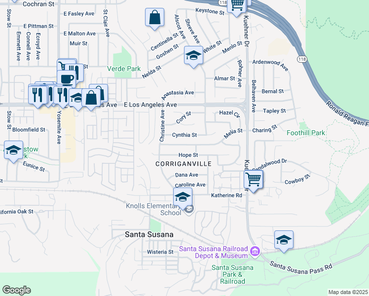 map of restaurants, bars, coffee shops, grocery stores, and more near 6261 Melia Street in Simi Valley