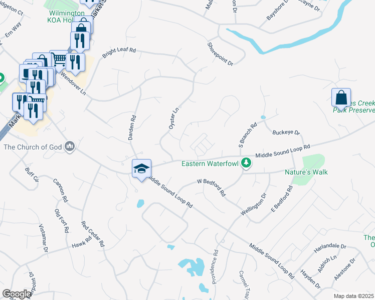 map of restaurants, bars, coffee shops, grocery stores, and more near 7104 Haven Way in Wilmington