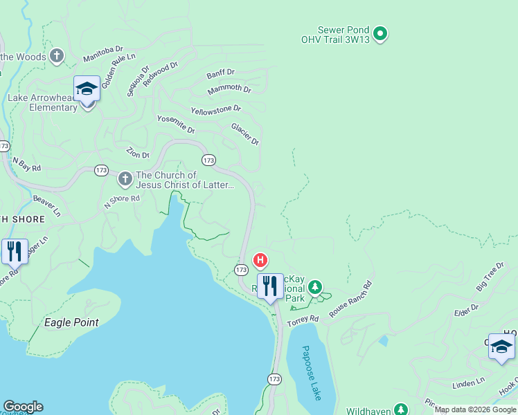map of restaurants, bars, coffee shops, grocery stores, and more near 1063 Carousel Road in Lake Arrowhead
