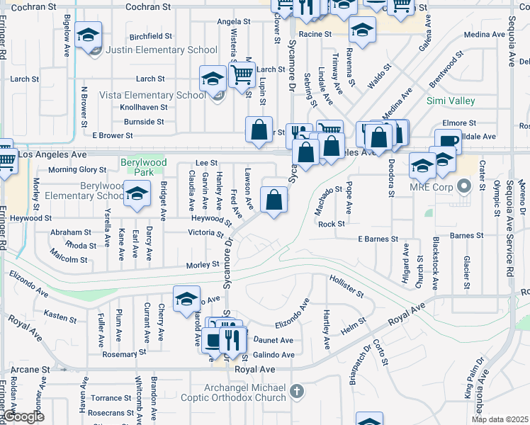 map of restaurants, bars, coffee shops, grocery stores, and more near 1724 Lawson Avenue in Simi Valley
