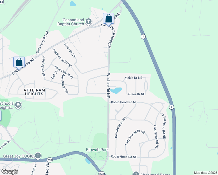 map of restaurants, bars, coffee shops, grocery stores, and more near 236 Wilshire Road Northeast in Rome