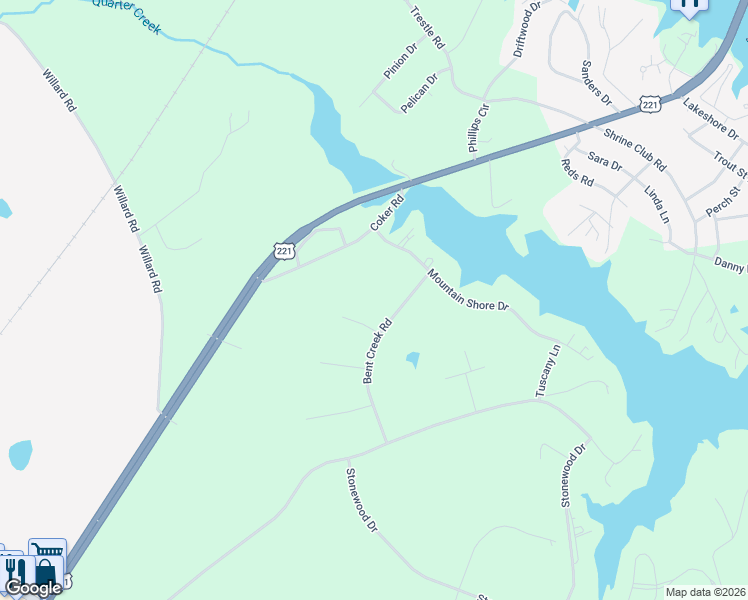 map of restaurants, bars, coffee shops, grocery stores, and more near 405 Bent Creek Road in Greenwood