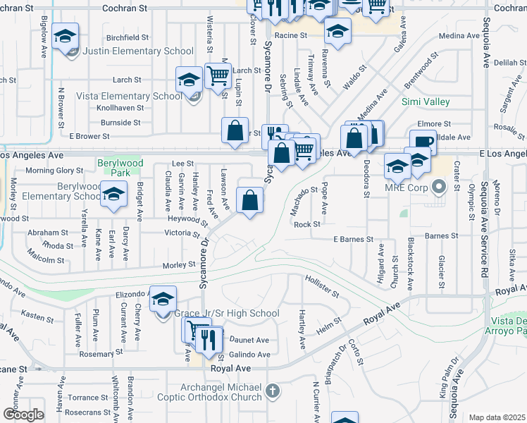 map of restaurants, bars, coffee shops, grocery stores, and more near 1698 Sycamore Drive in Simi Valley