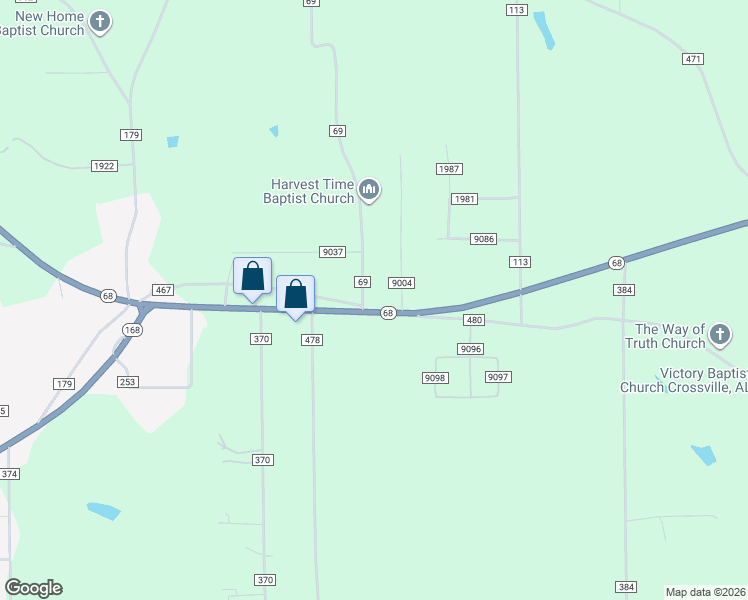 map of restaurants, bars, coffee shops, grocery stores, and more near 139 County Road 69 in Crossville
